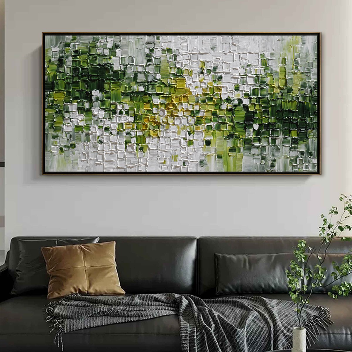 VERDANT: Textured Green and White Abstract Impasto Painting