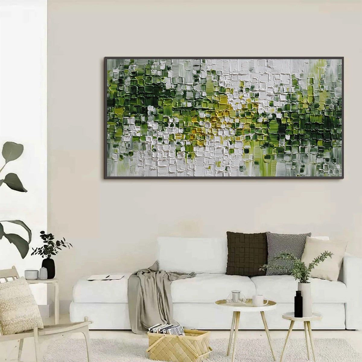 VERDANT: Textured Green and White Abstract Impasto Painting