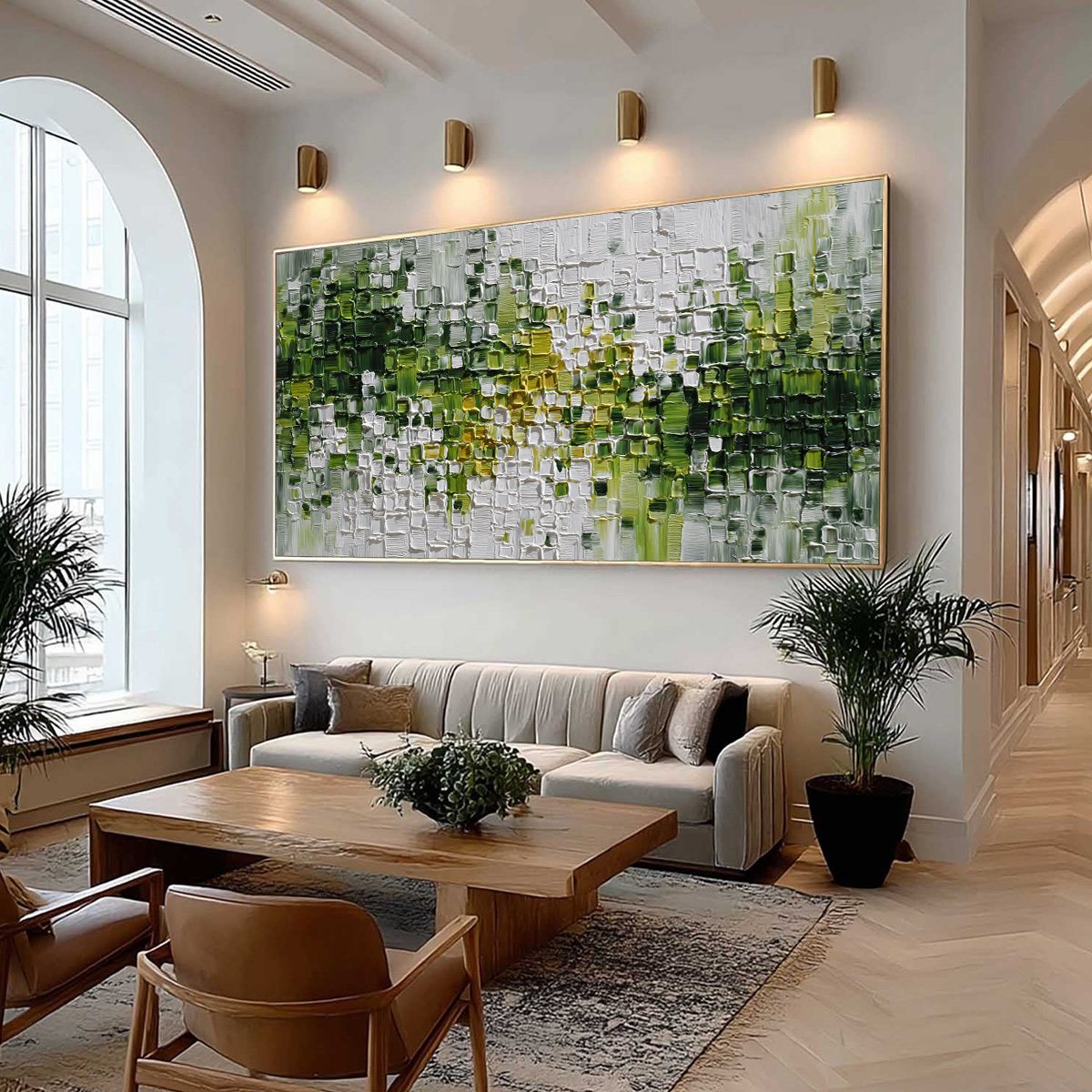 VERDANT: Textured Green and White Abstract Impasto Painting