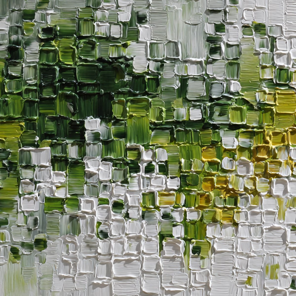 VERDANT: Textured Green and White Abstract Impasto Painting