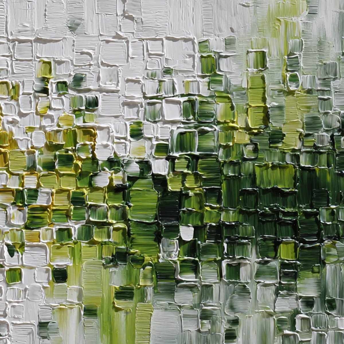 VERDANT: Textured Green and White Abstract Impasto Painting