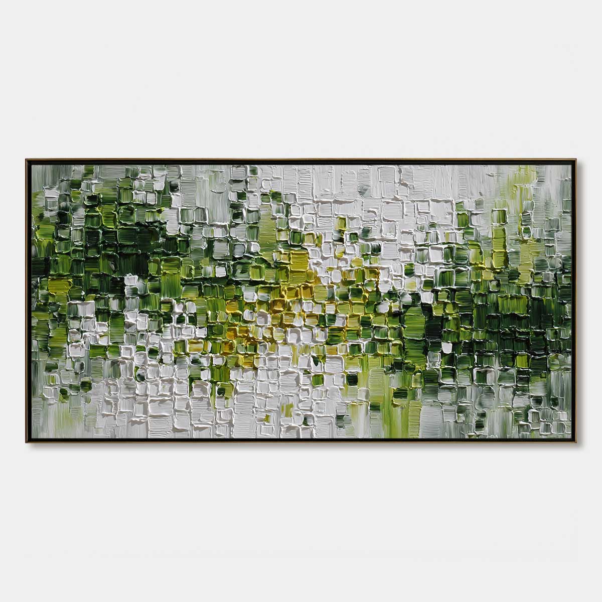 VERDANT: Textured Green and White Abstract Impasto Painting