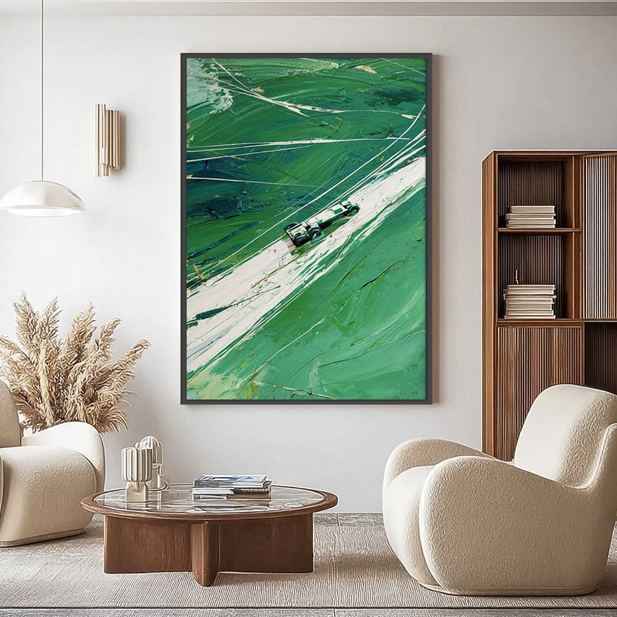 VERDANT VELOCITY: Textured Impasto Painting of a Vintage Racing Car