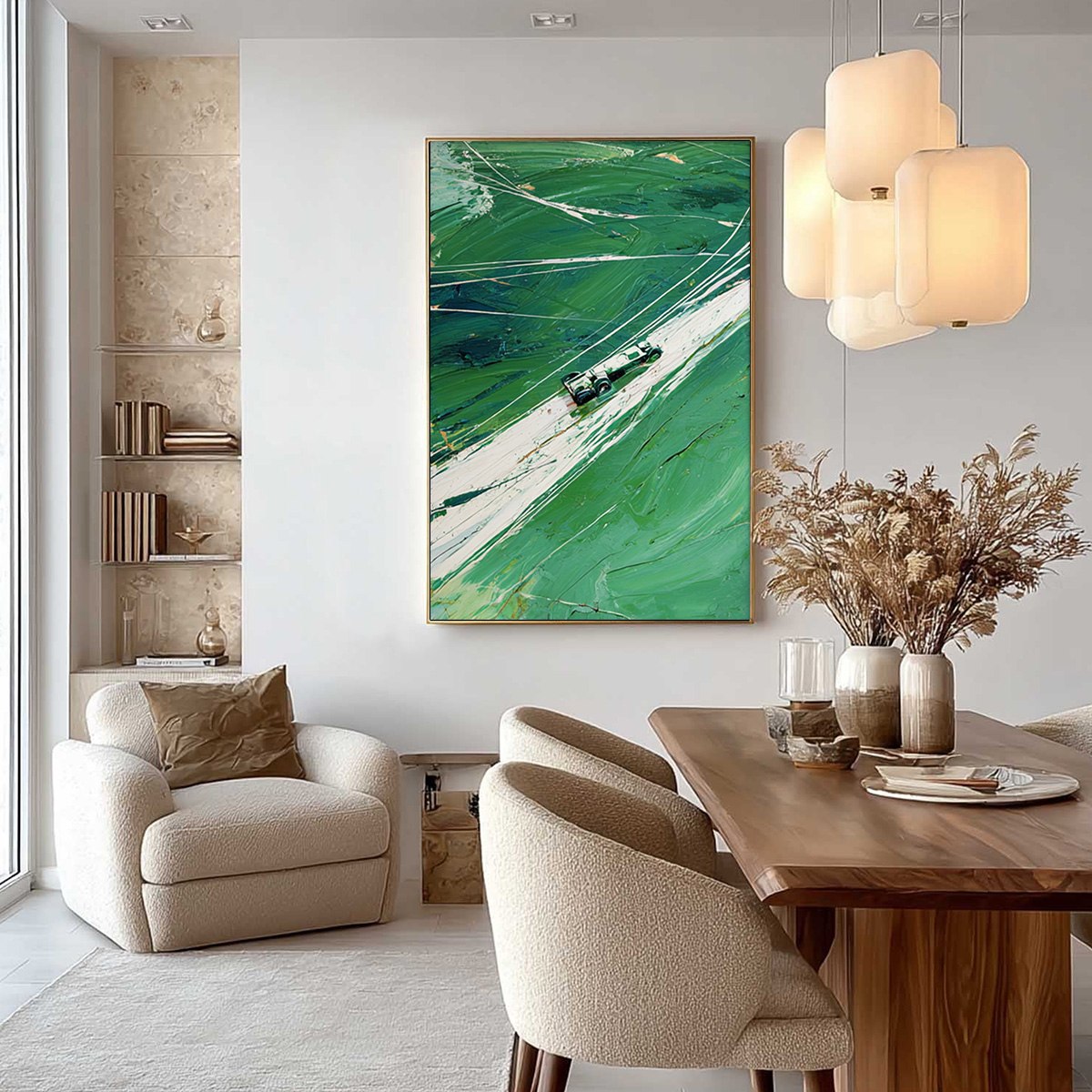VERDANT VELOCITY: Textured Impasto Painting of a Vintage Racing Car