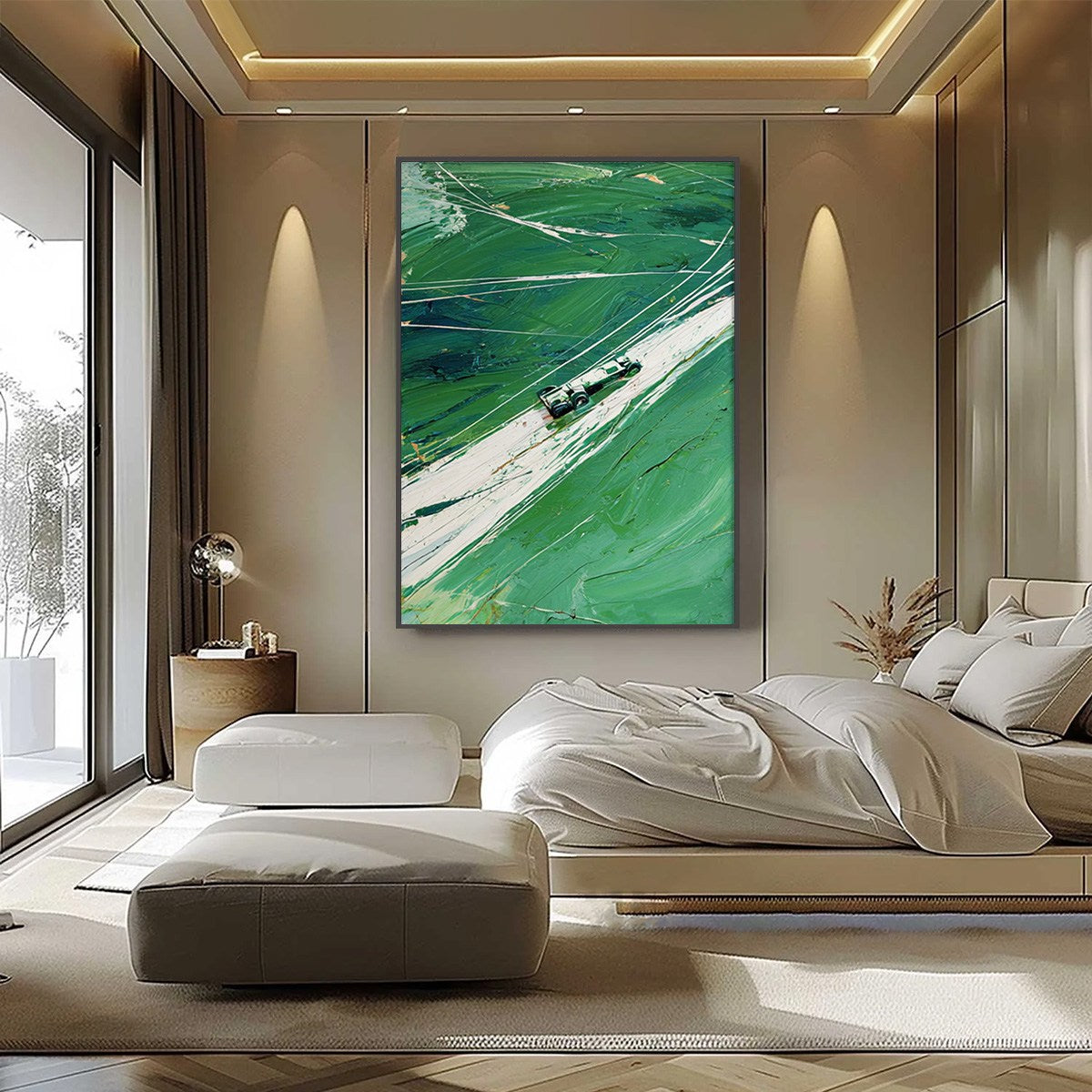 VERDANT VELOCITY: Textured Impasto Painting of a Vintage Racing Car