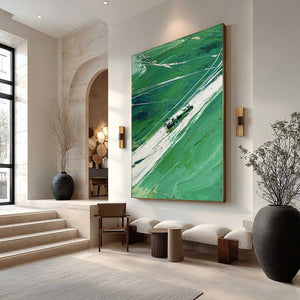 VERDANT VELOCITY: Textured Impasto Painting of a Vintage Racing Car