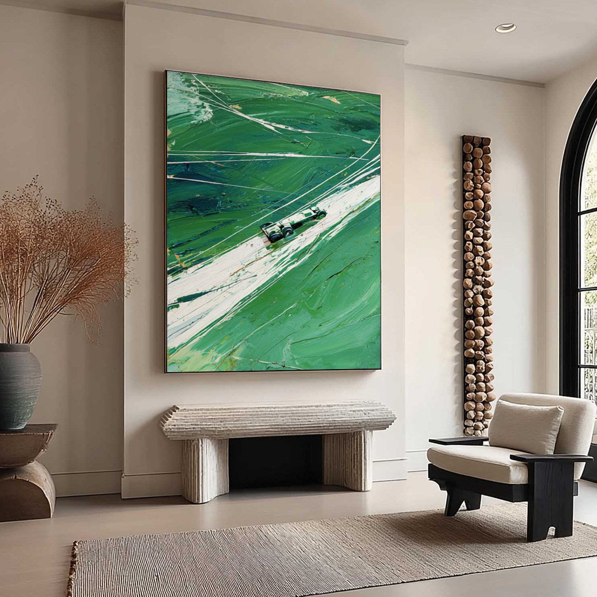 VERDANT VELOCITY: Textured Impasto Painting of a Vintage Racing Car