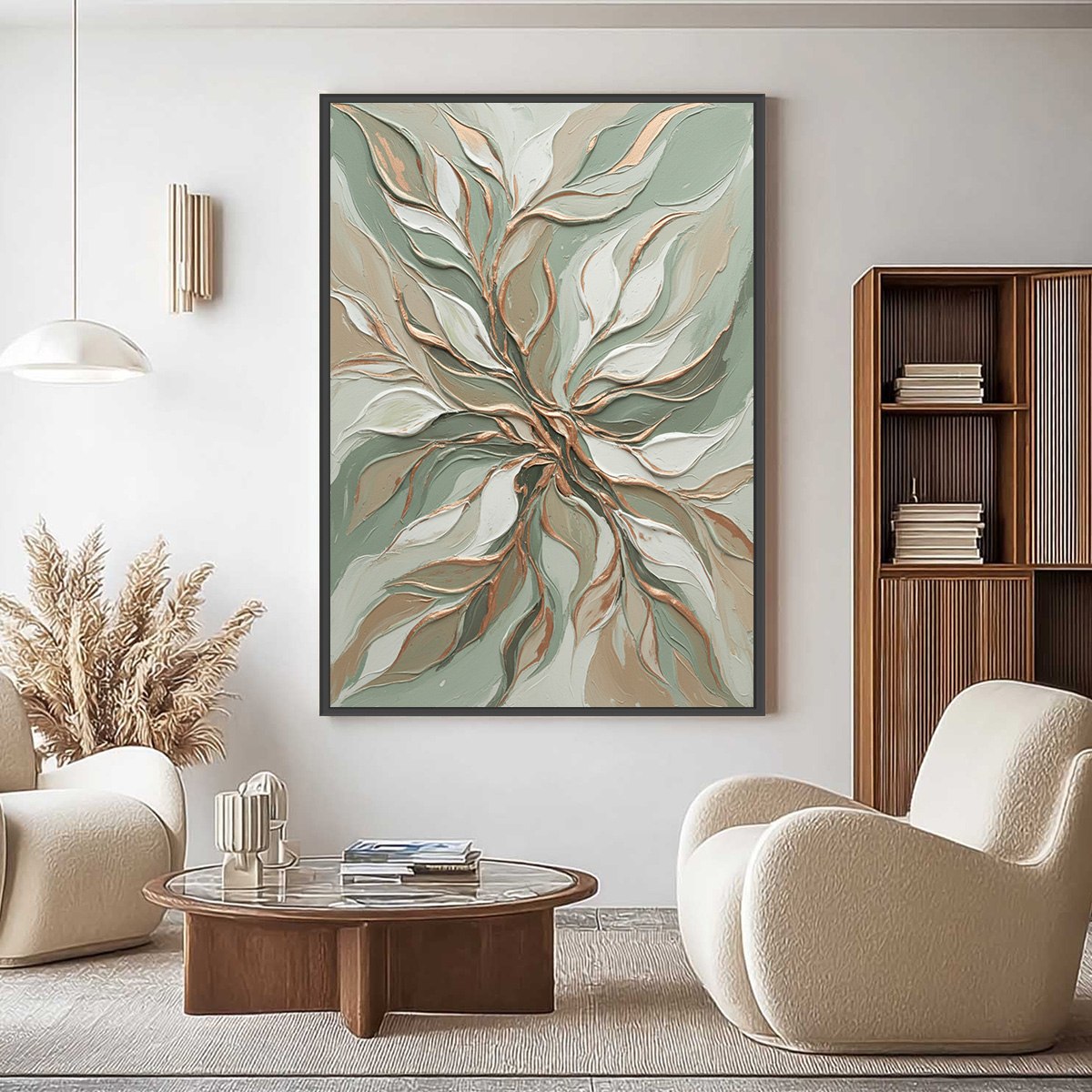 VERDANT WHISPER: Textured Abstract Botanical Leaf Painting
