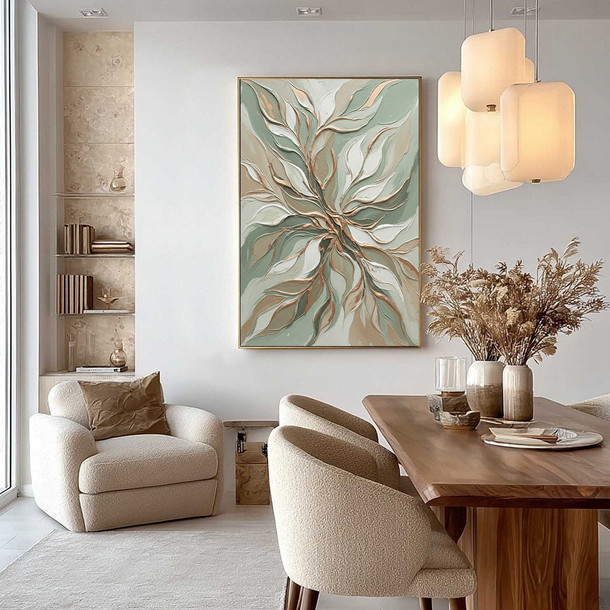 VERDANT WHISPER: Textured Abstract Botanical Leaf Painting