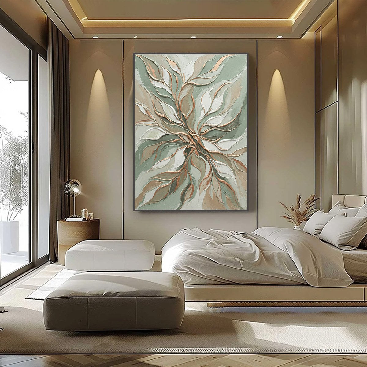 VERDANT WHISPER: Textured Abstract Botanical Leaf Painting