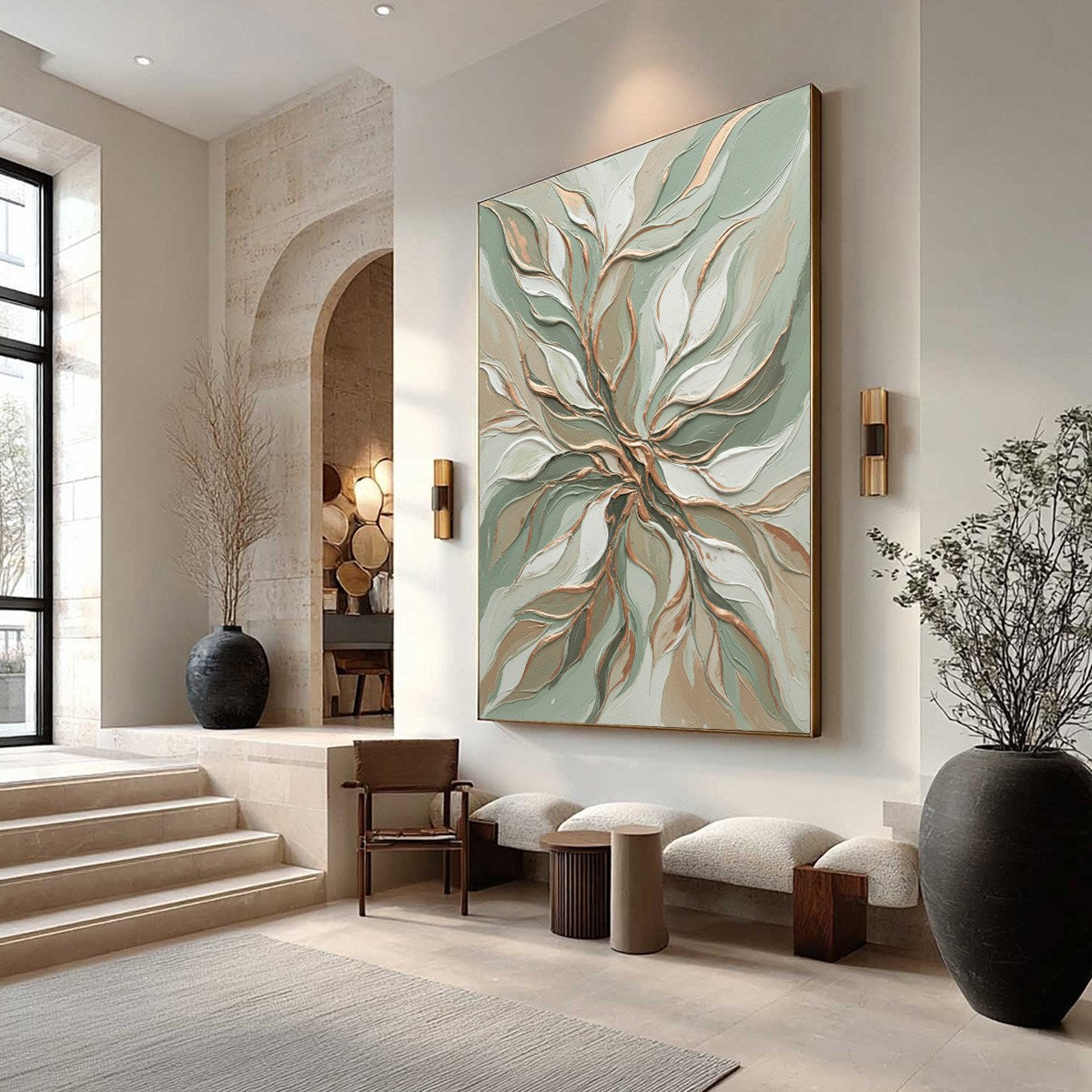 VERDANT WHISPER: Textured Abstract Botanical Leaf Painting