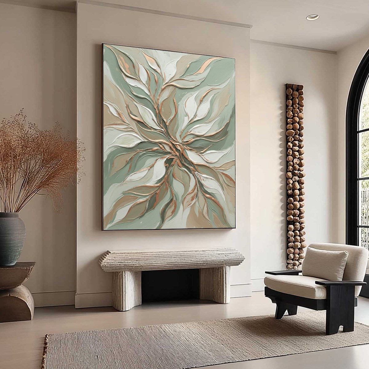 VERDANT WHISPER: Textured Abstract Botanical Leaf Painting