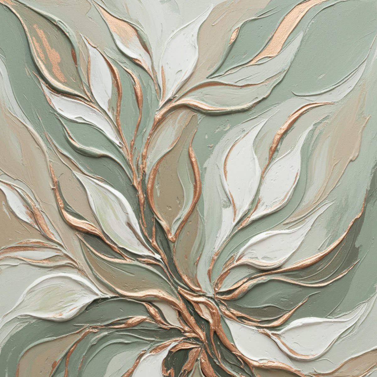 VERDANT WHISPER: Textured Abstract Botanical Leaf Painting
