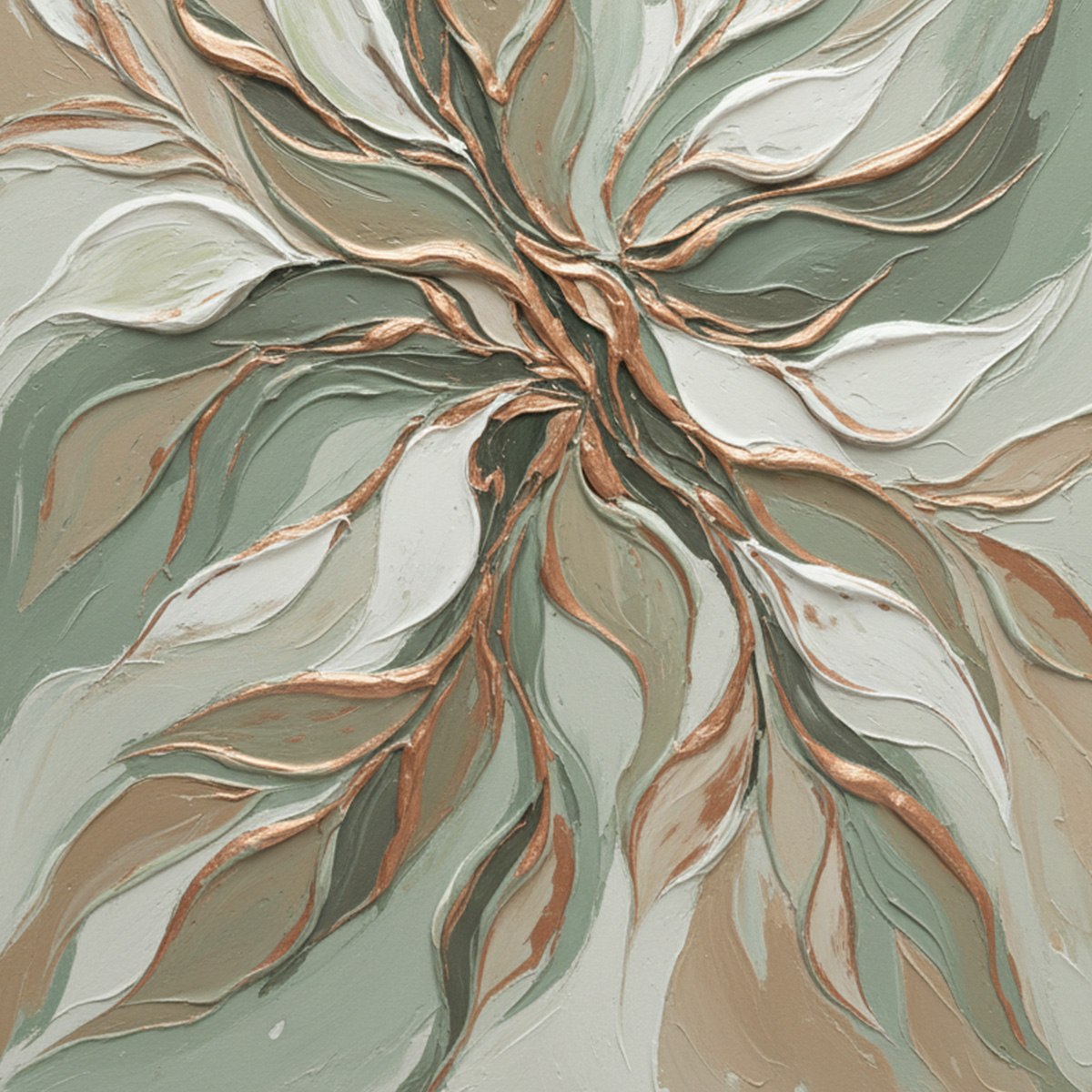 VERDANT WHISPER: Textured Abstract Botanical Leaf Painting