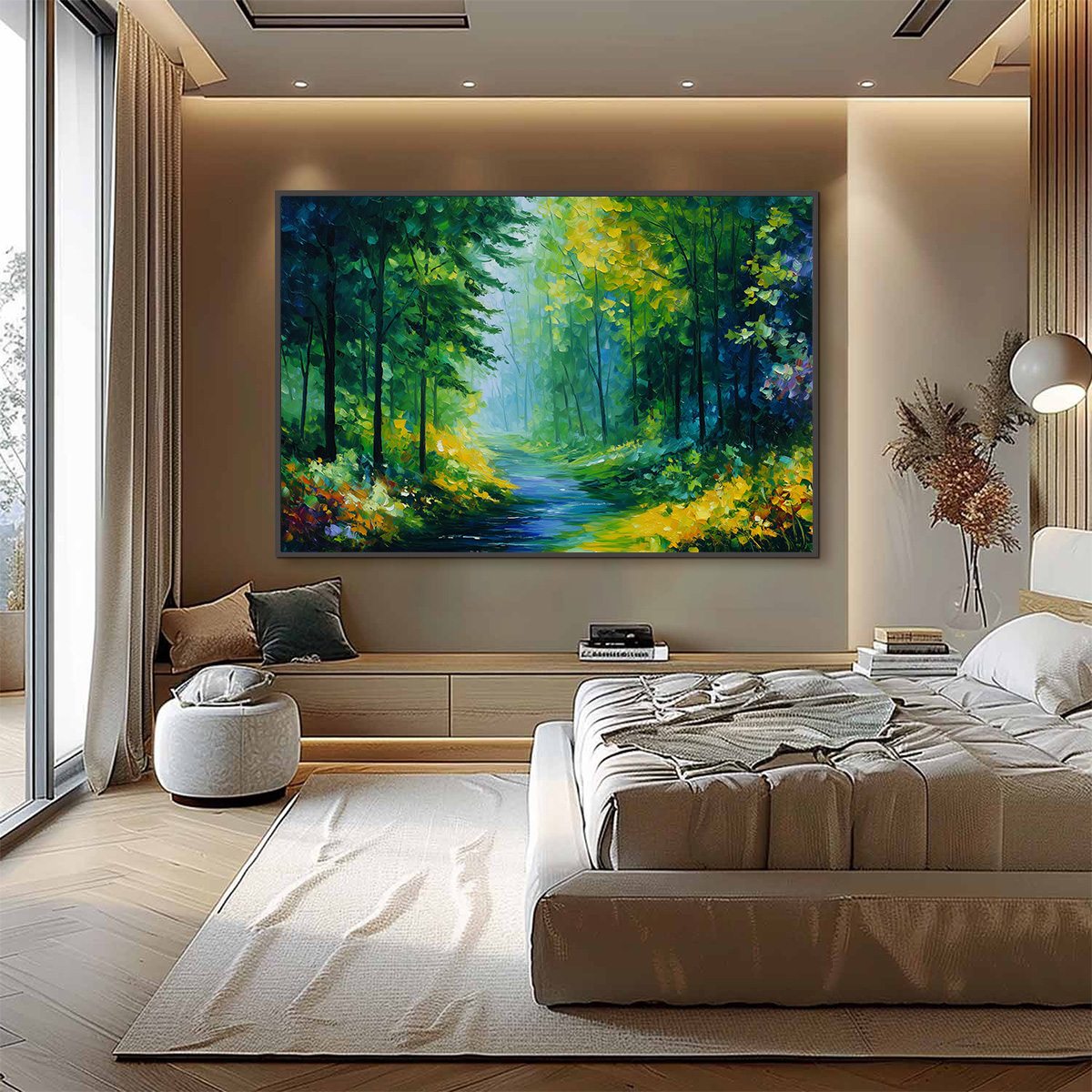 VERDANT WHISPER: Textured Palette Knife Forest Landscape Oil Painting