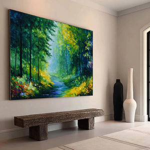 VERDANT WHISPER: Textured Palette Knife Forest Landscape Oil Painting