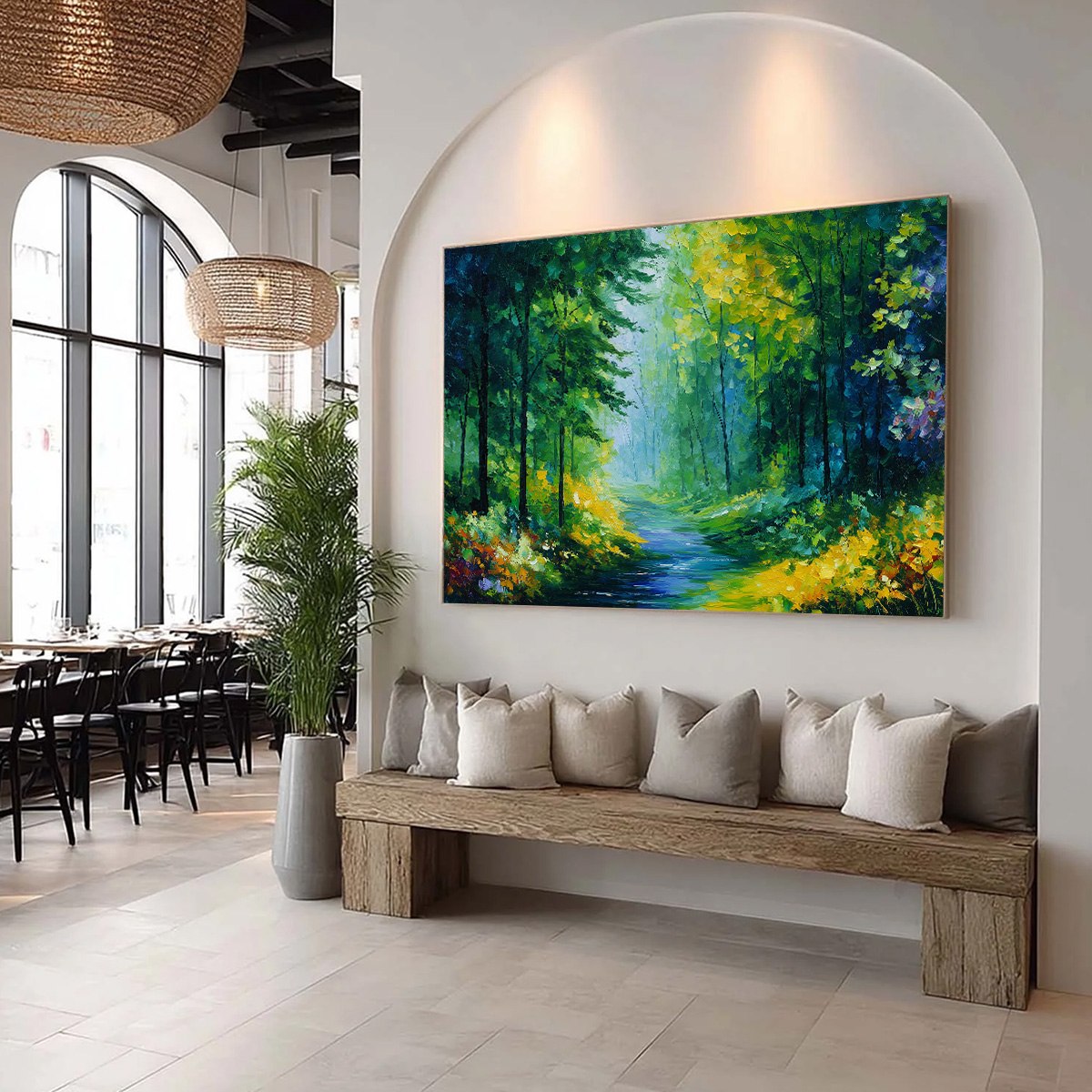 VERDANT WHISPER: Textured Palette Knife Forest Landscape Oil Painting