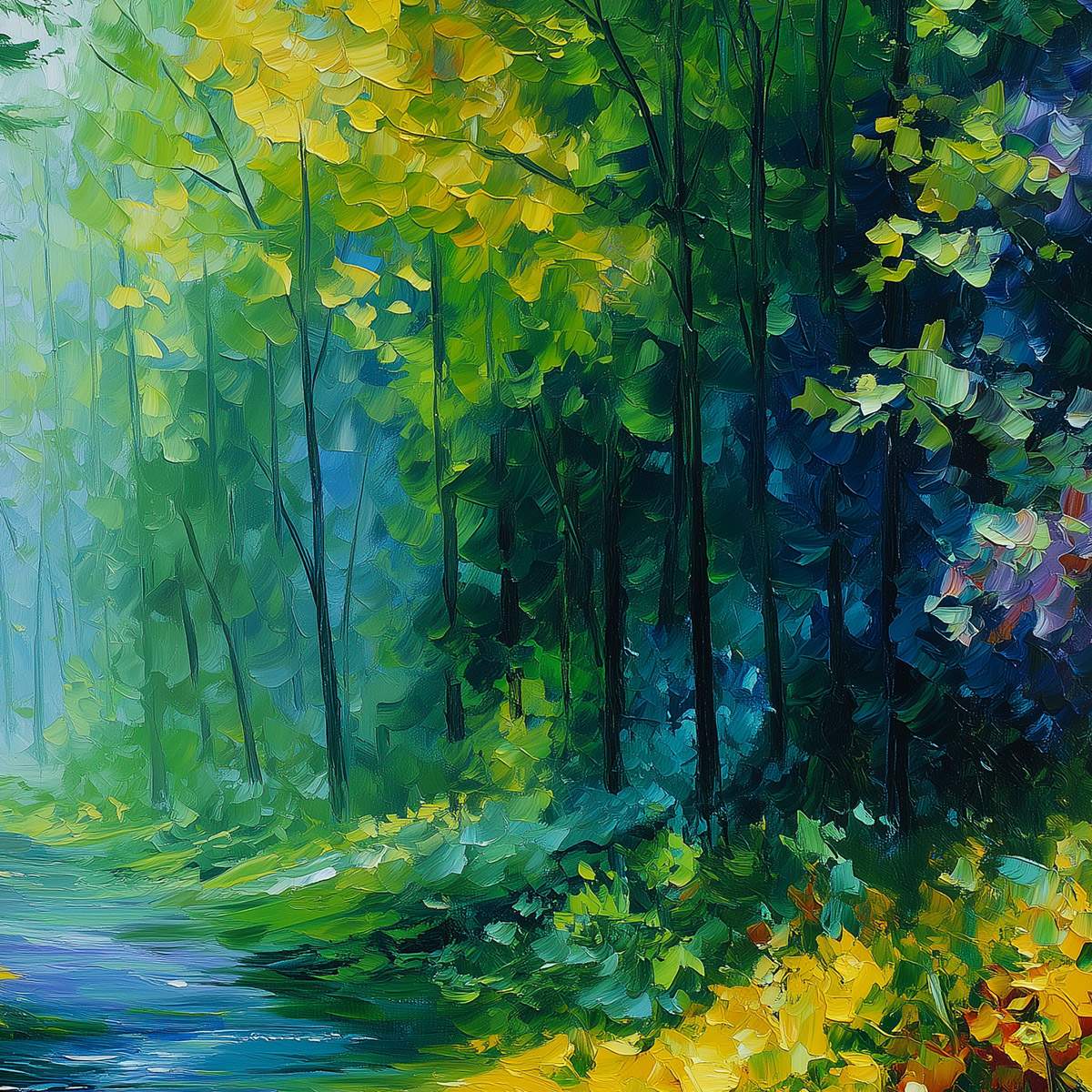 VERDANT WHISPER: Textured Palette Knife Forest Landscape Oil Painting