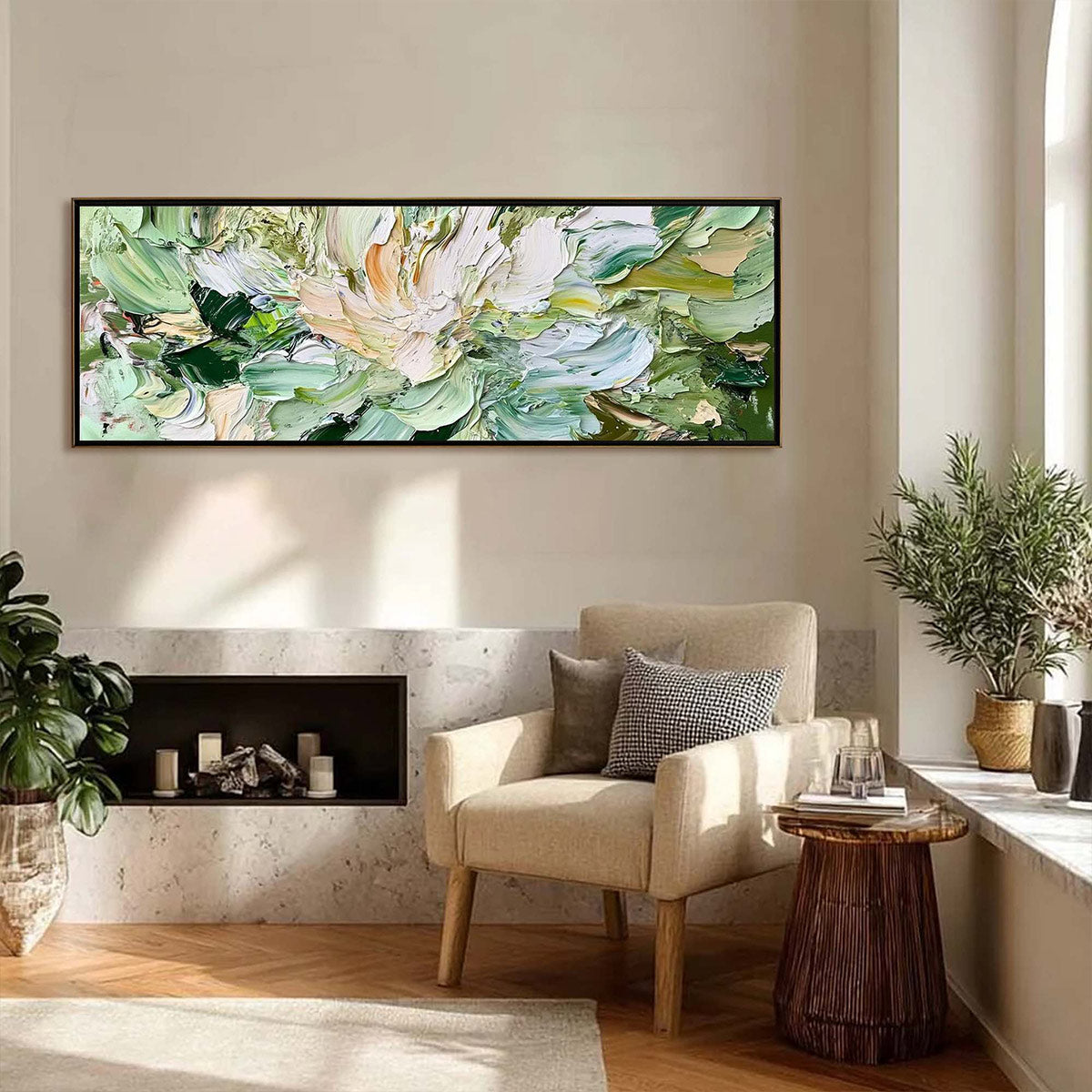VERDANT BLOOM: Textured Abstract Floral Painting