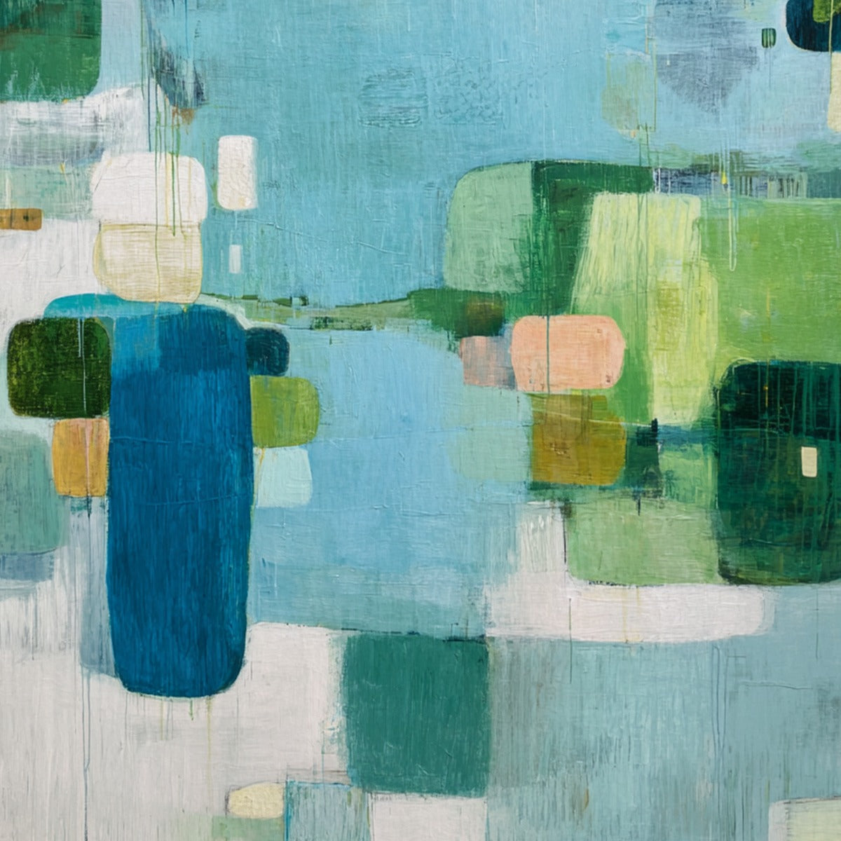 VERDANT MOSAIC: Vertical Modern Blue and Green Abstract Painting