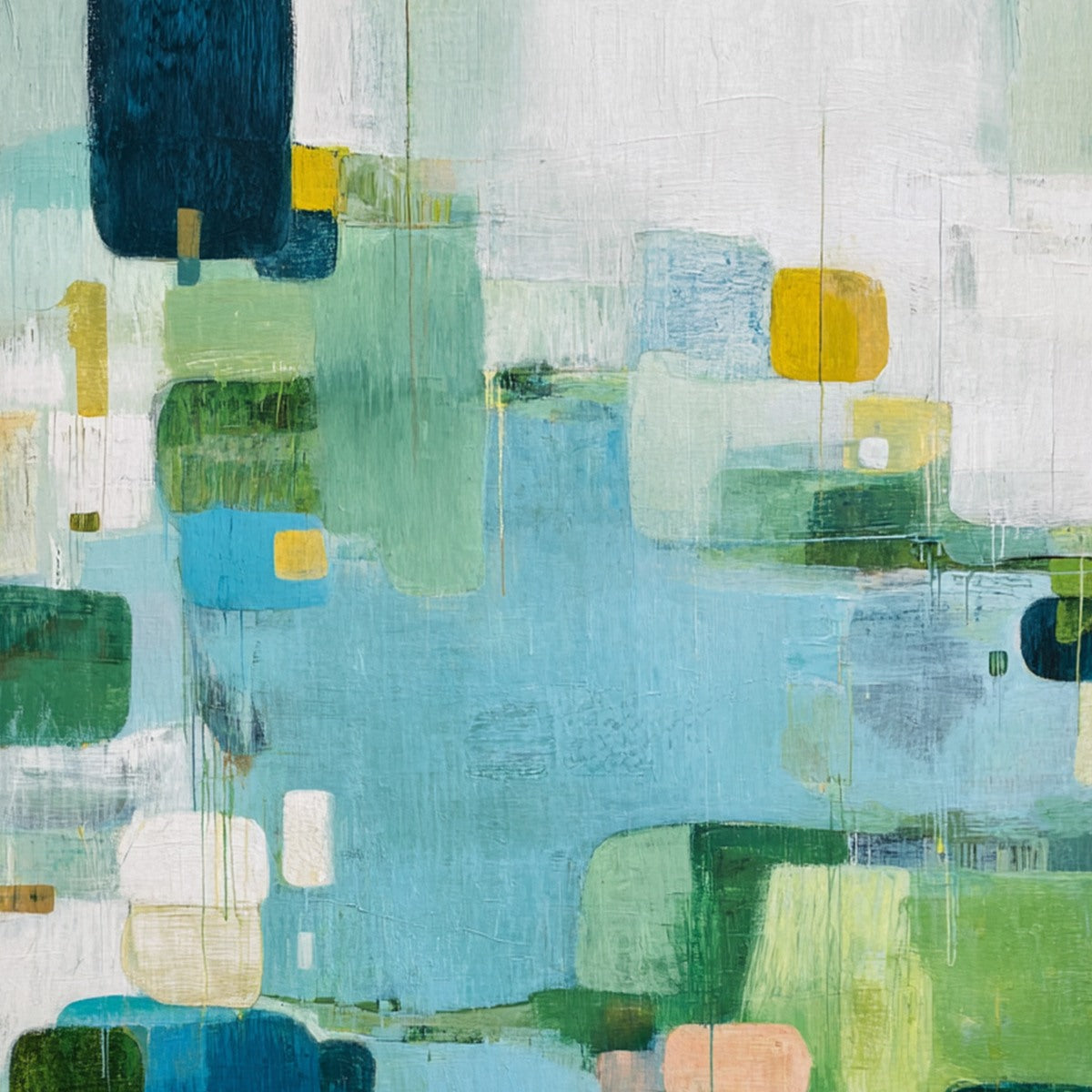 VERDANT MOSAIC: Vertical Modern Blue and Green Abstract Painting