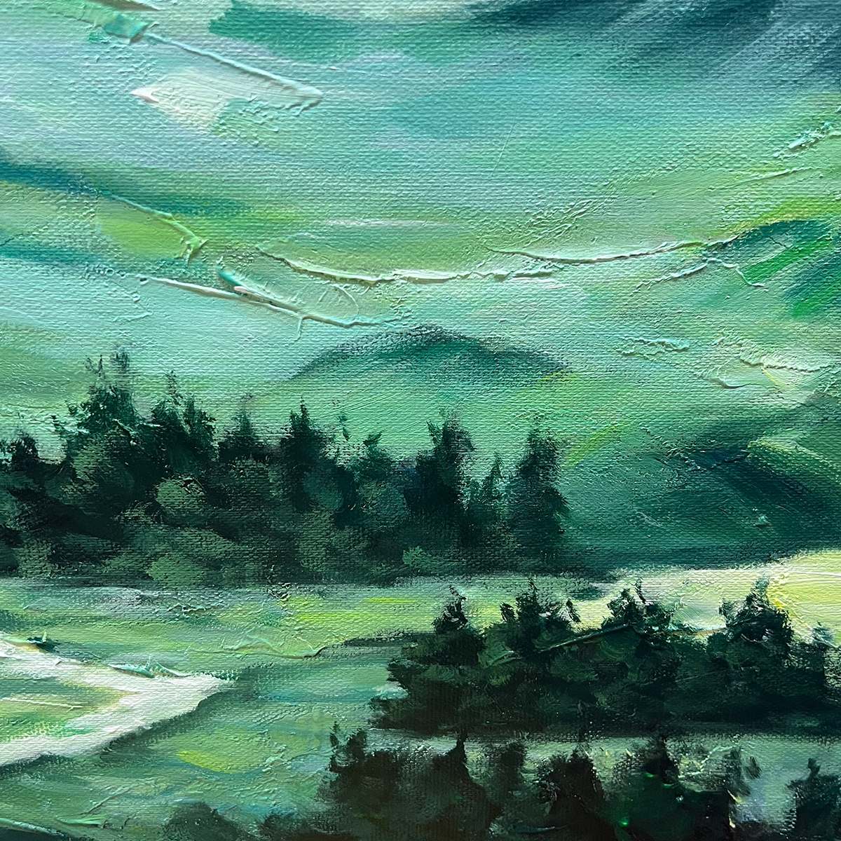 VERDANT VALLEY VISTA: Textured Abstract Landscape Oil Painting