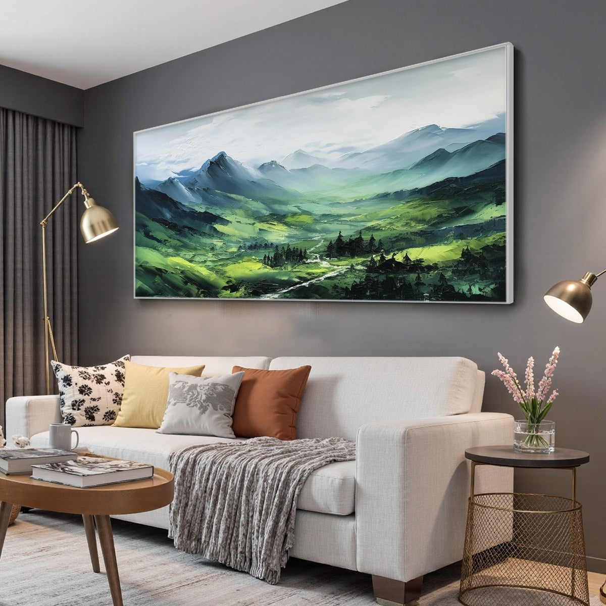 VERDANT VALLEY VISTA: Textured Abstract Landscape Oil Painting