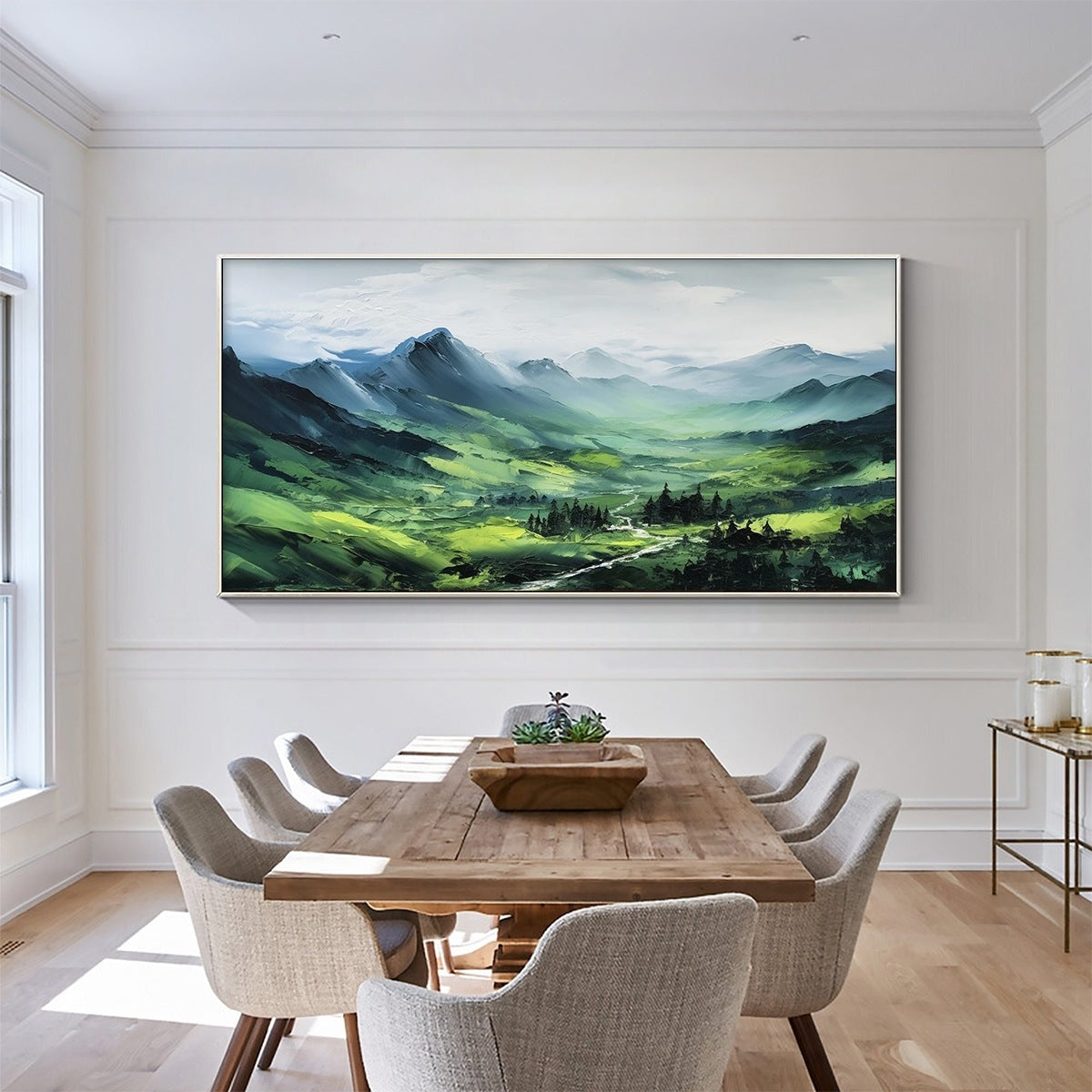 Verdant Valley Vista: Original Abstract Landscape Oil Painting