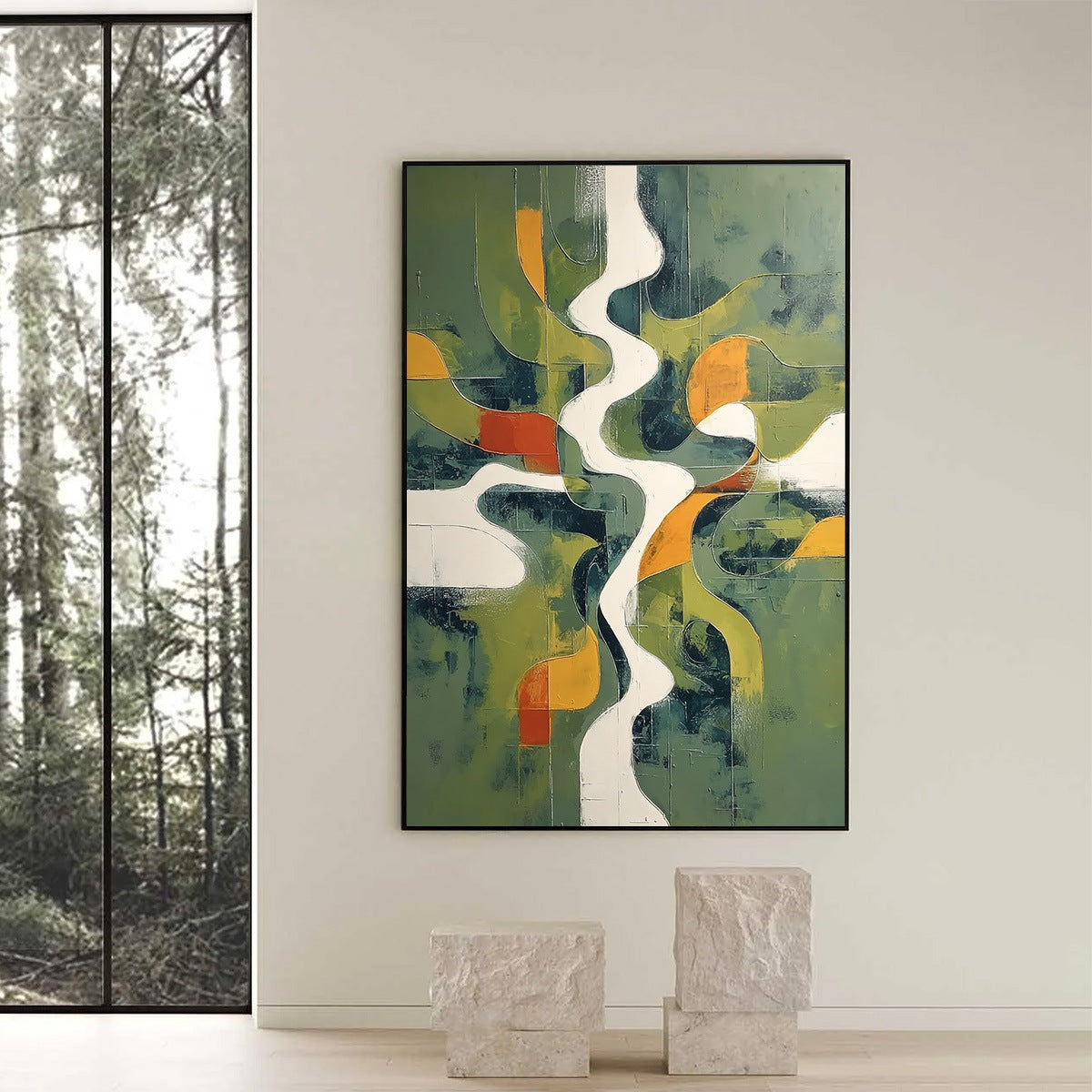 VERIDIAN FLOW: Textured Modern Abstract Landscape Painting