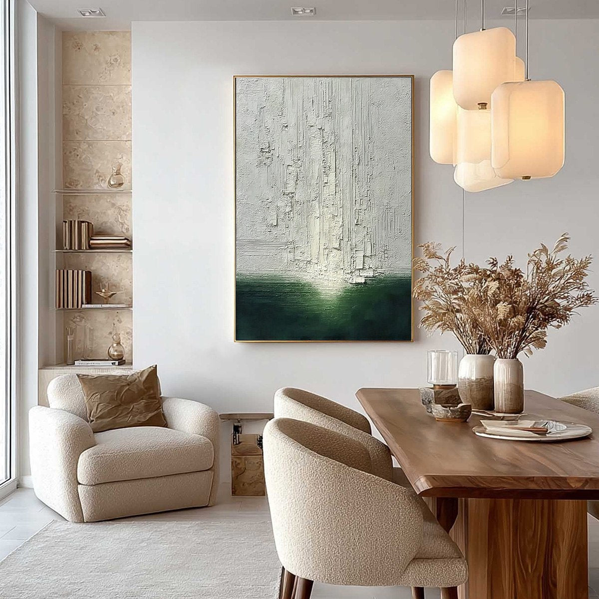 VERIDIAN HORIZON: Textured Wabi Sabi Abstract Landscape Painting