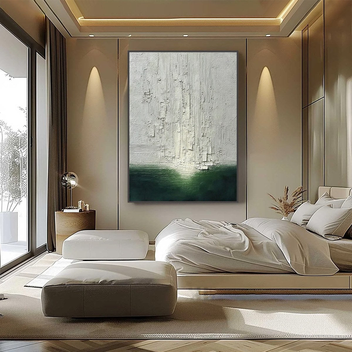 VERIDIAN HORIZON: Textured Wabi Sabi Abstract Landscape Painting