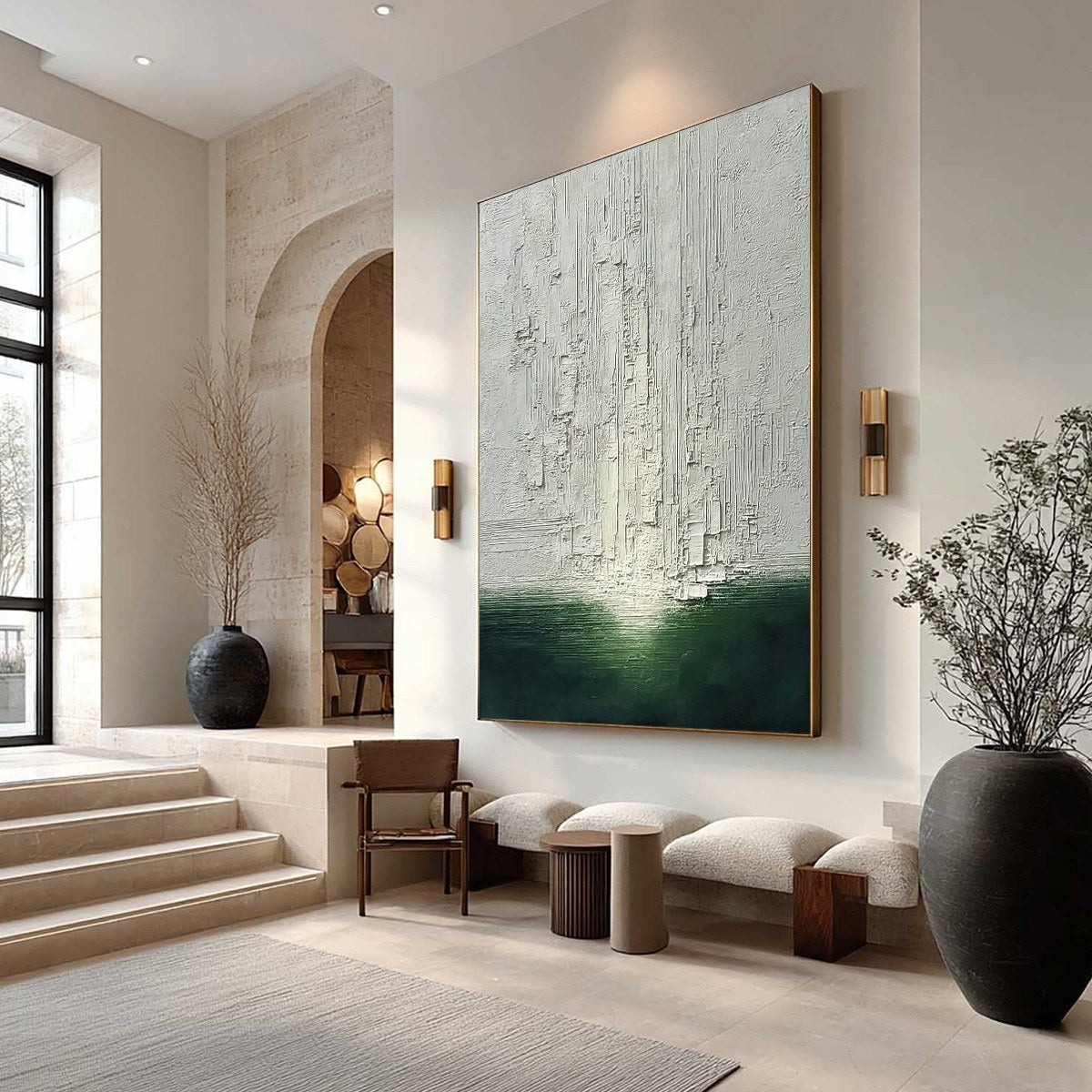 VERIDIAN HORIZON: Textured Wabi Sabi Abstract Landscape Painting