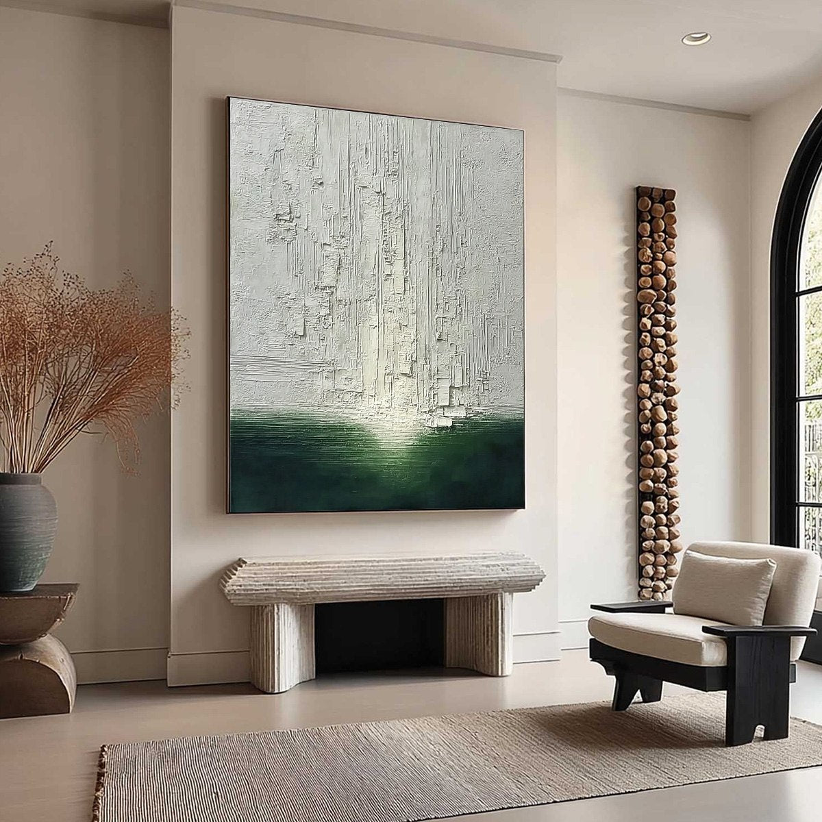 VERIDIAN HORIZON: Textured Wabi Sabi Abstract Landscape Painting