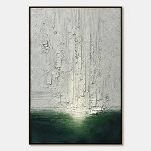 VERIDIAN HORIZON: Textured Wabi Sabi Abstract Landscape Painting
