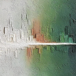 VERIDIAN REFLECTIONS: Textured Abstract Cityscape Reflection Painting