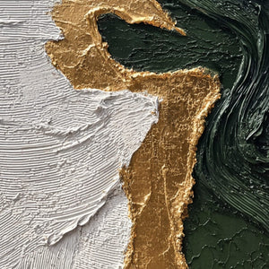 VERIDIAN RIFT: Large Vertical Textured Abstract Green and Gold Painting