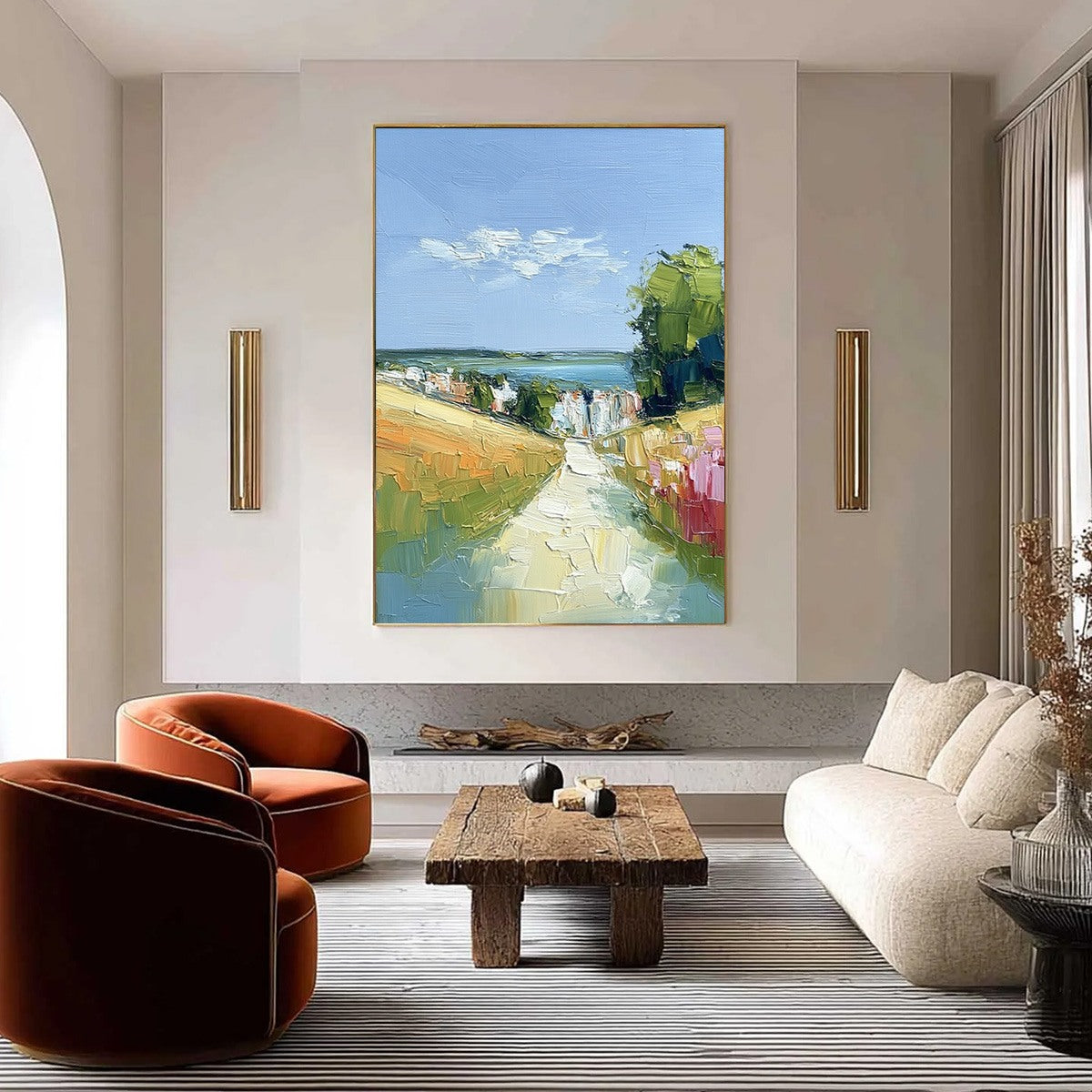 Wildflower Path Textured Landscape Oil Painting Wall Art – MontCarta