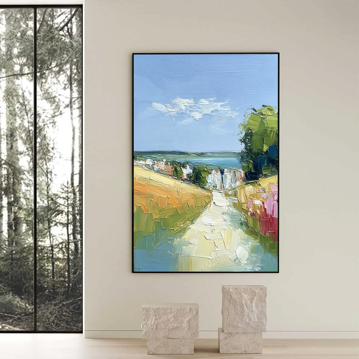 VIA AL MARE: Textured Impasto Painting of a Coastal Village Path