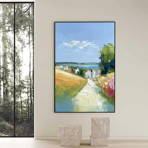 VIA AL MARE: Textured Impasto Painting of a Coastal Village Path