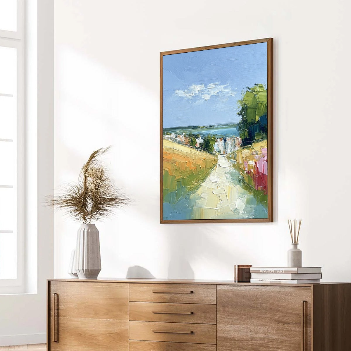 VIA AL MARE: Textured Impasto Painting of a Coastal Village Path