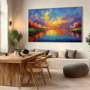VIBRANT HORIZON: Textured Impasto Cityscape Sunset Painting