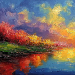 VIBRANT HORIZON: Textured Impasto Cityscape Sunset Painting