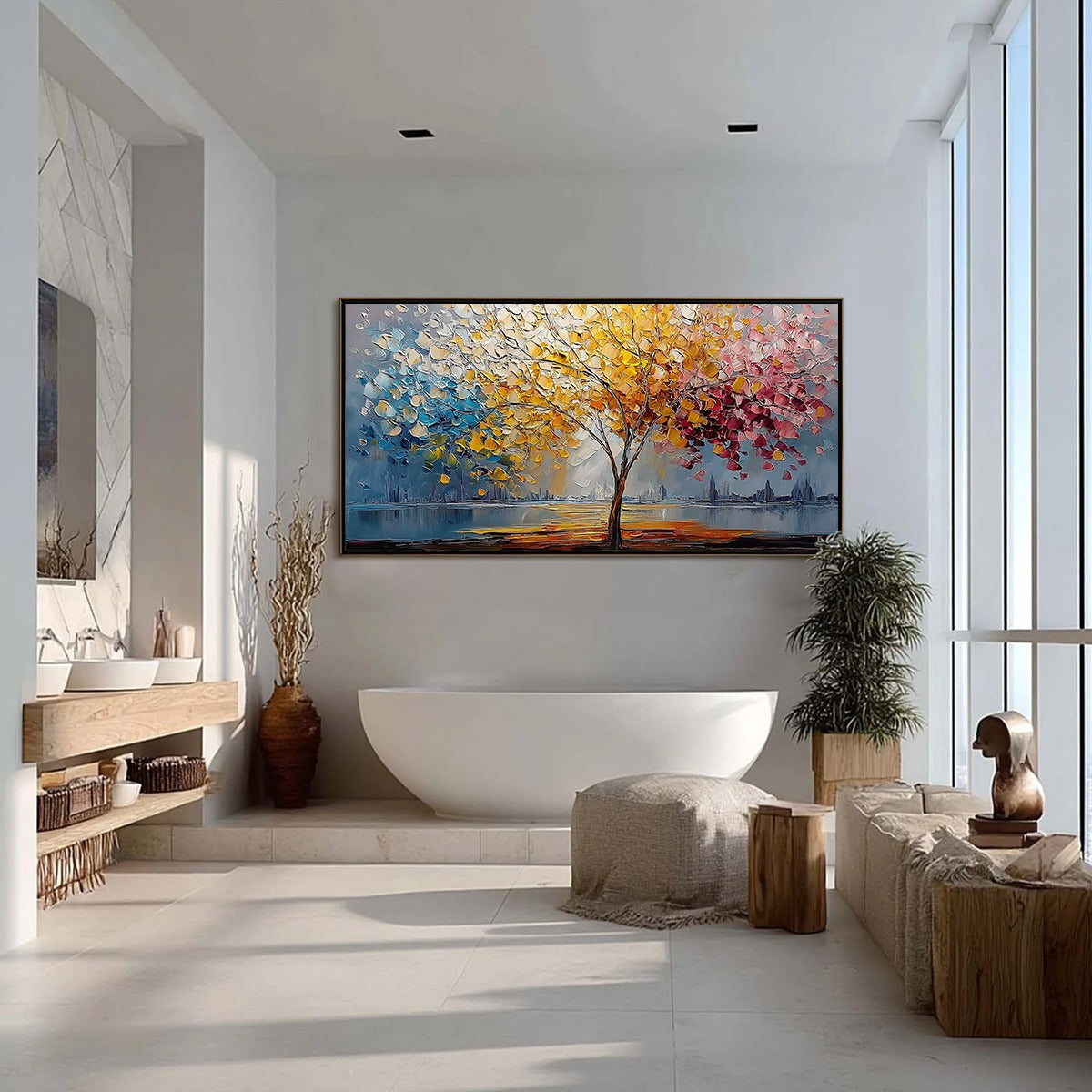 VIBRANT HORIZON: Textured Palette Knife Tree of Life Landscape Painting