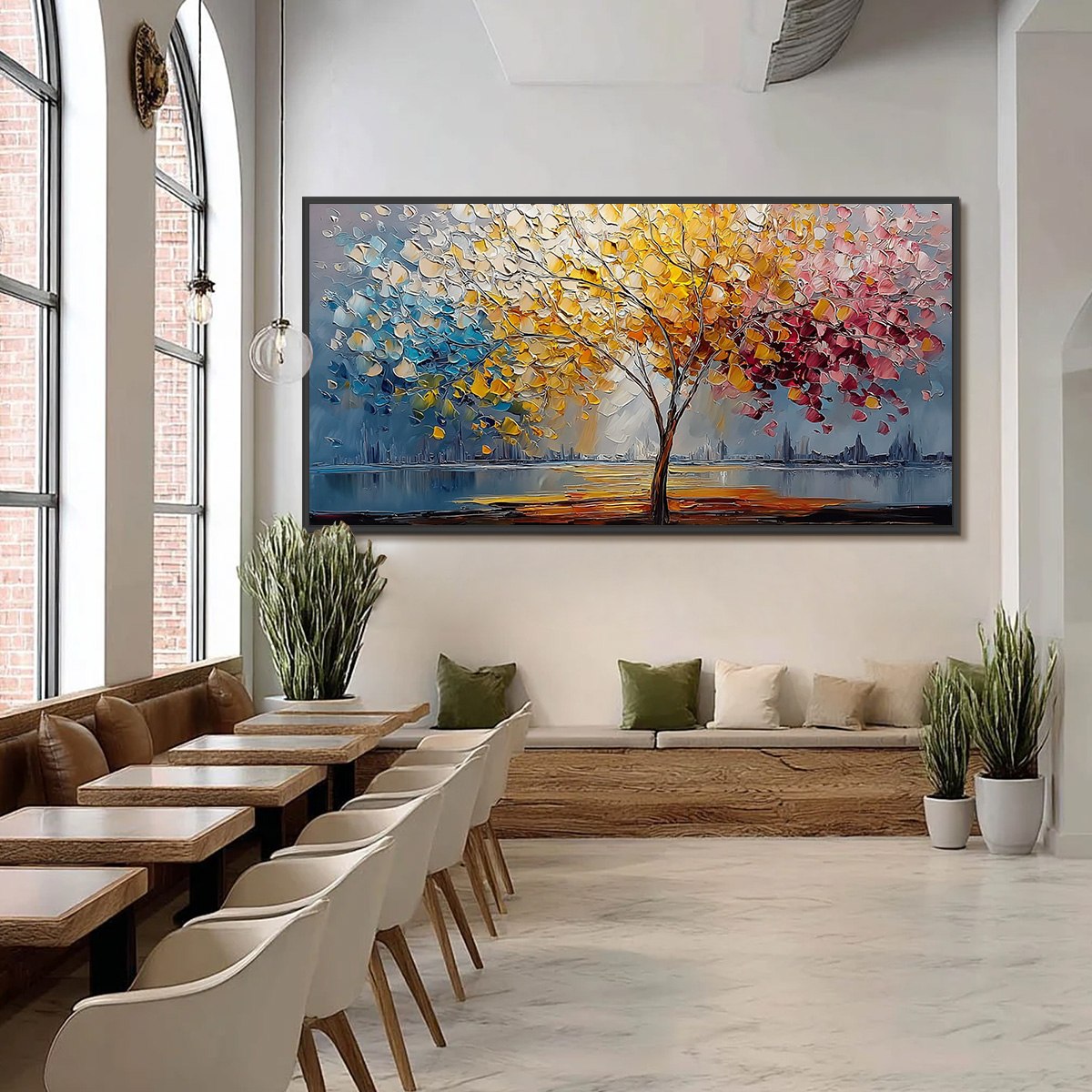 VIBRANT HORIZON: Textured Palette Knife Tree of Life Landscape Painting