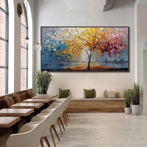 VIBRANT HORIZON: Textured Palette Knife Tree of Life Landscape Painting
