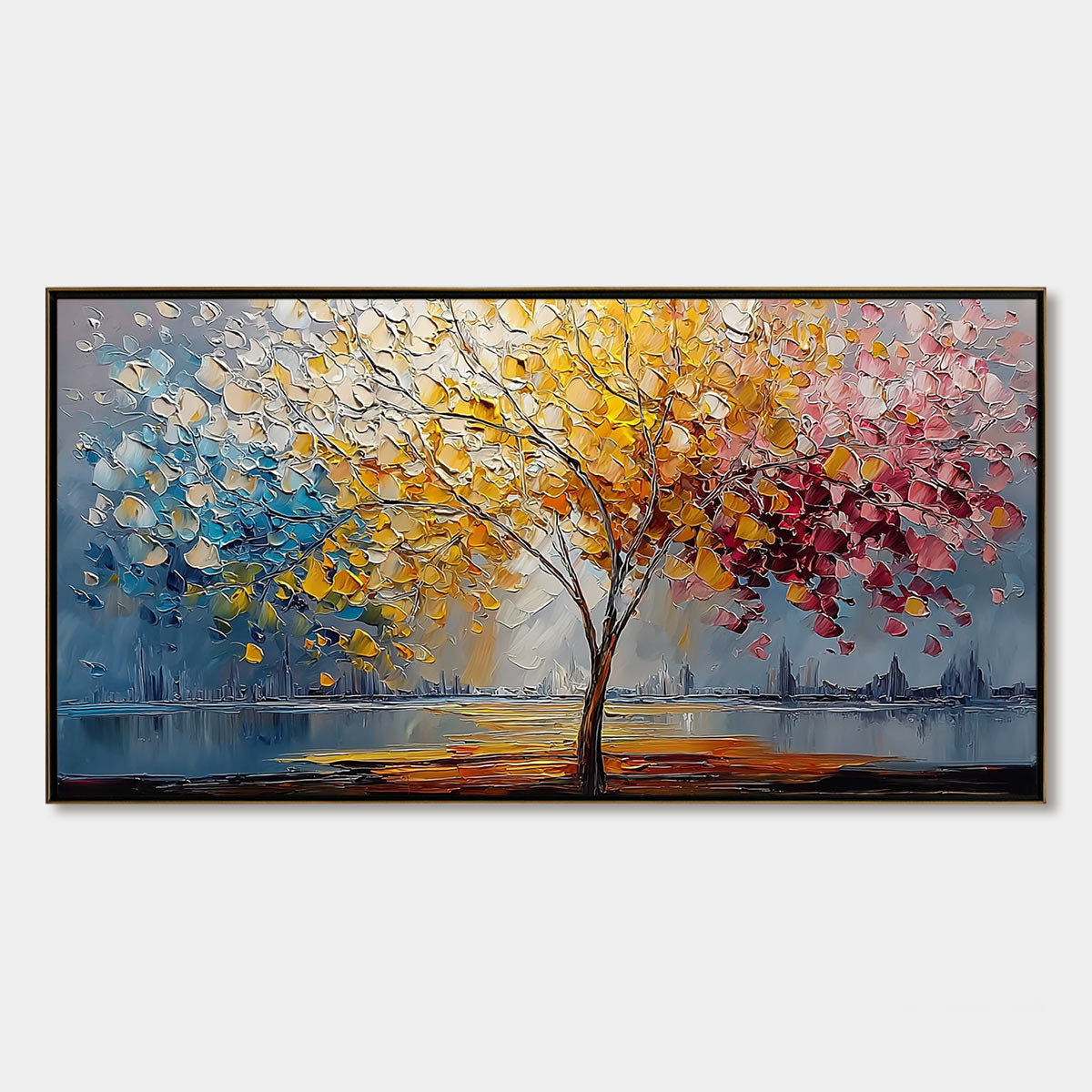 VIBRANT HORIZON: Textured Palette Knife Tree of Life Landscape Painting