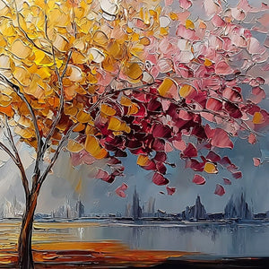 VIBRANT HORIZON: Textured Palette Knife Tree of Life Landscape Painting