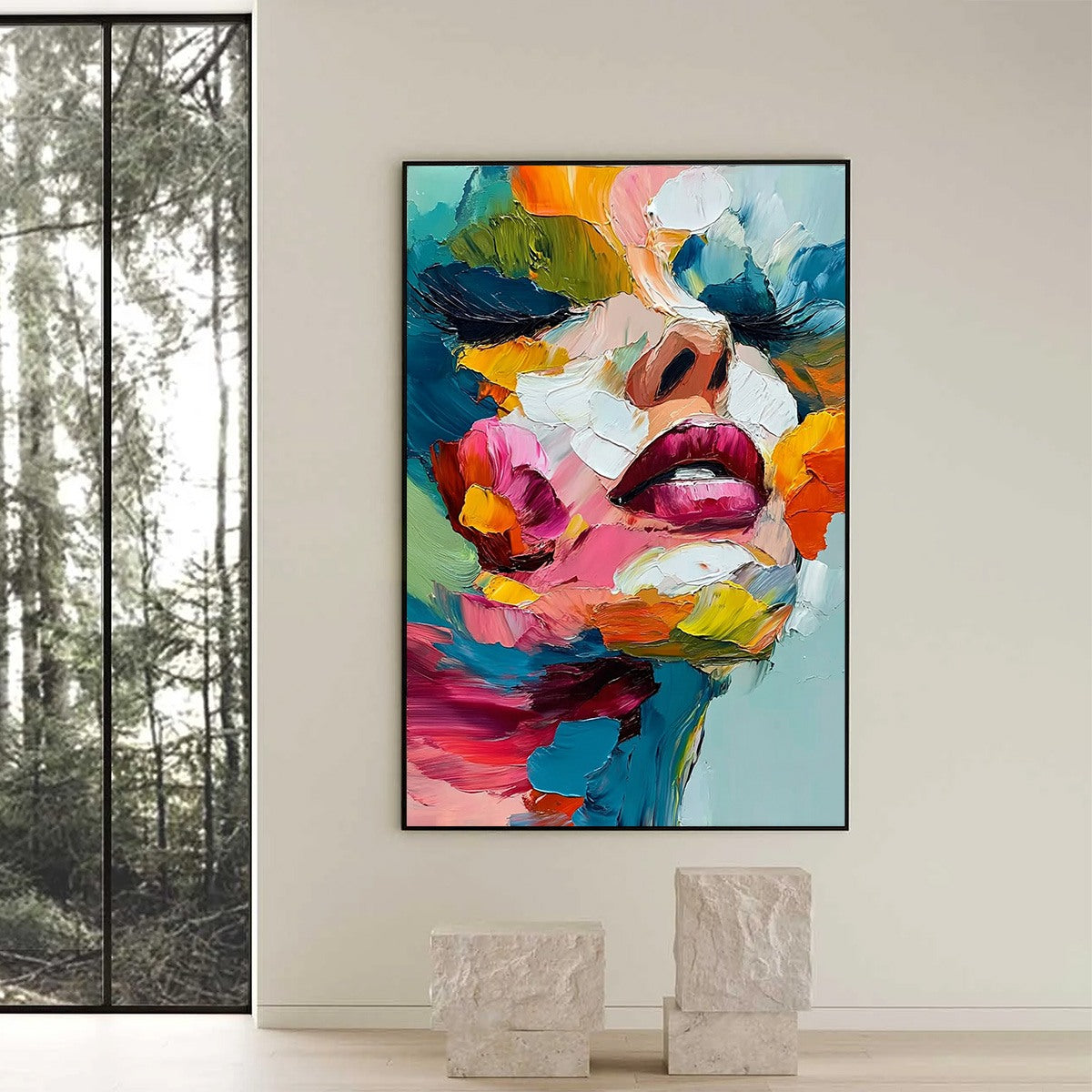 VIBRANT REPOSE: Colorful Abstract Portrait Impasto Oil Painting