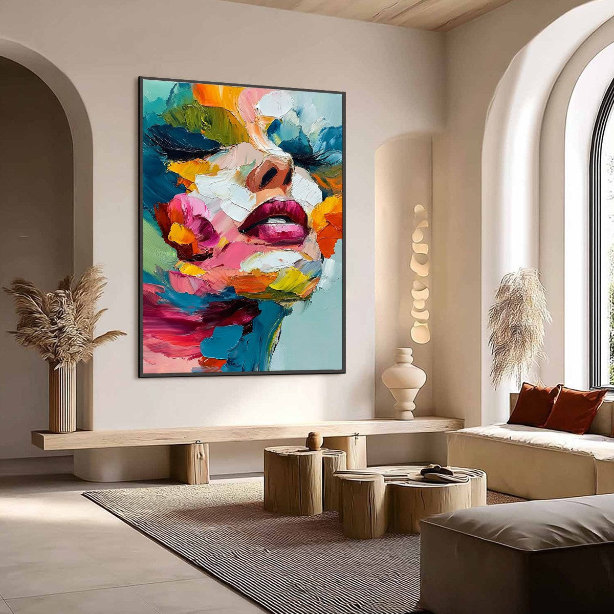 VIBRANT REPOSE: Colorful Abstract Portrait Impasto Oil Painting