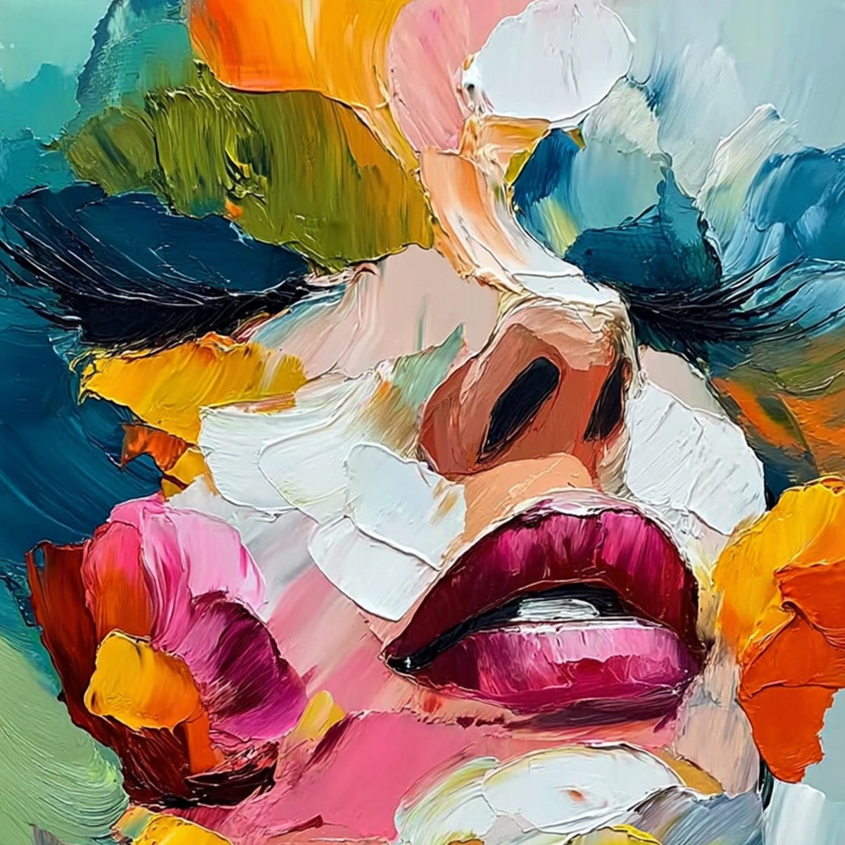 VIBRANT REPOSE: Colorful Abstract Portrait Impasto Oil Painting